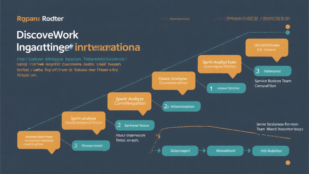 Project roadmap diagram showing discovery workshop data integration sprint analytics configuration and rollout phases for service business finance team